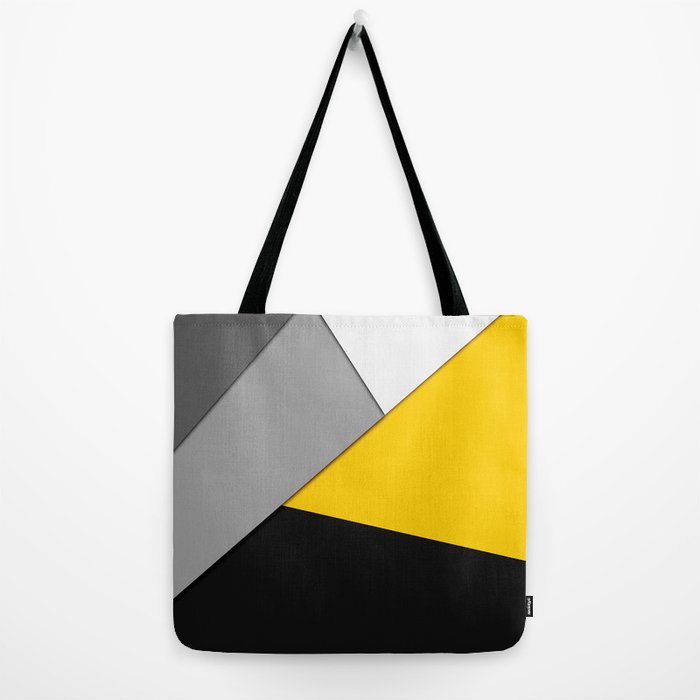 Simple Modern Gray Yellow and Black Geometric Tote Bag by BlackStrawberry