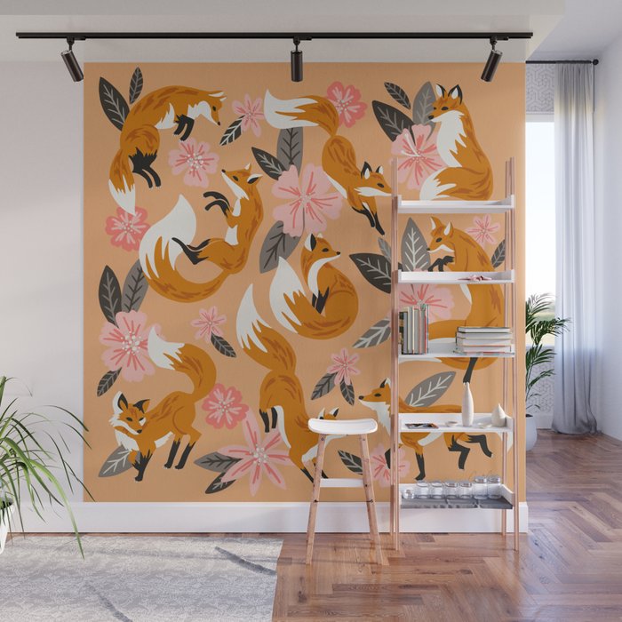 Foxes & Blooms – Melon Palette Wall Mural