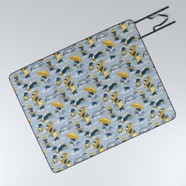 Ready For a Rainy Walk // pastel blue background dachshunds dogs with yellow and transparent rain co Picnic Blanket