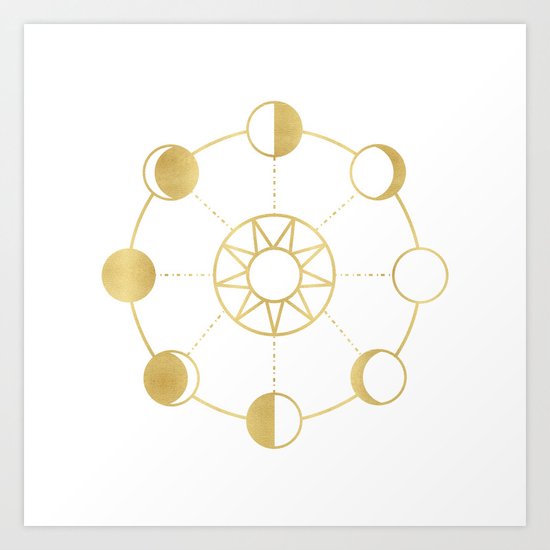 Gold Moon and Sun Phases Art Print