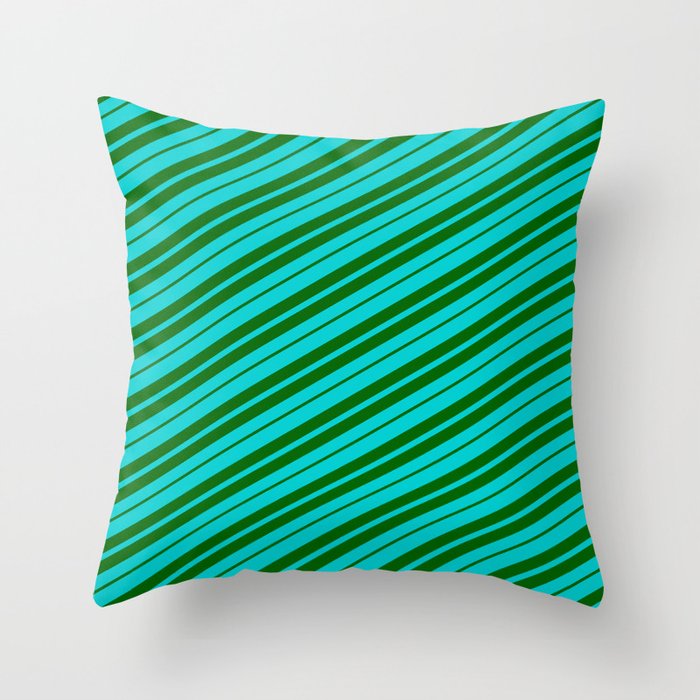Dark Turquoise & Dark Green Colored Lined/Striped Pattern Throw Pillow