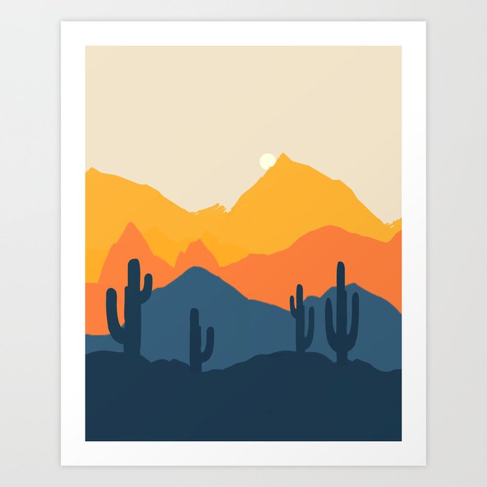 Mountains Landscape 2008 and Desert Cactus  Art Print