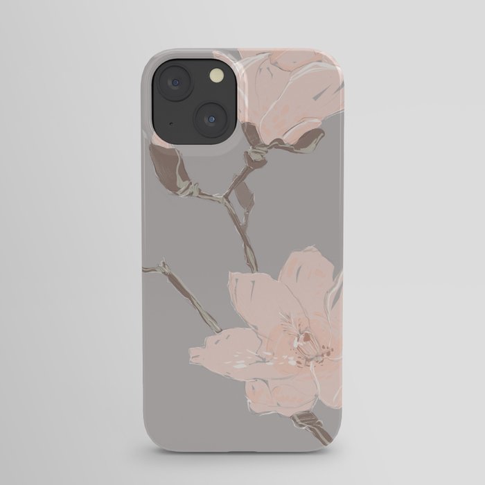 Magnolia flower Japanese minimalism style artwork in retro colors gray iPhone Case
