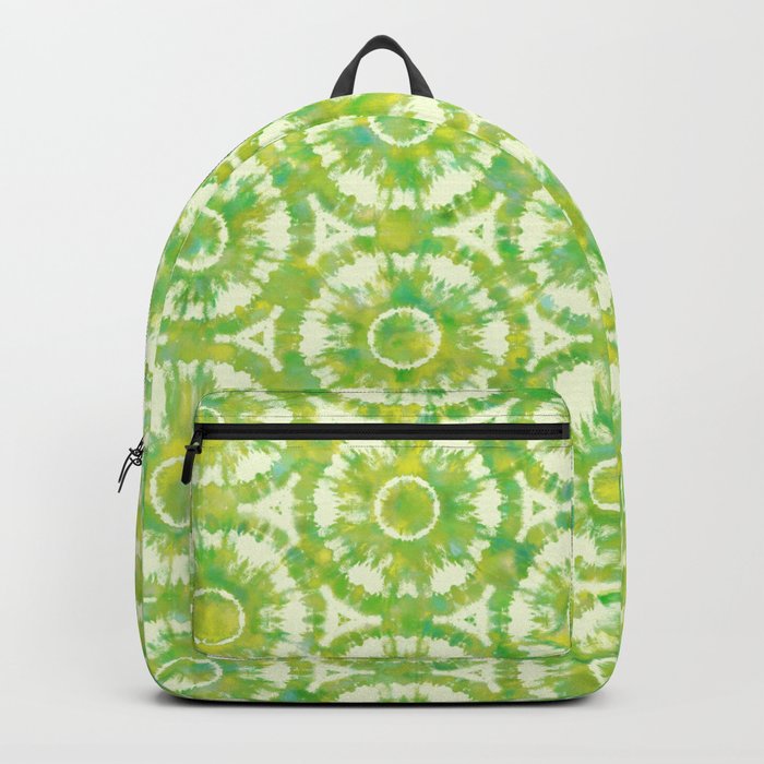 Mojito dance. Watercolor seamless pattern of green and yellow colors in Tie-Dye style Backpack