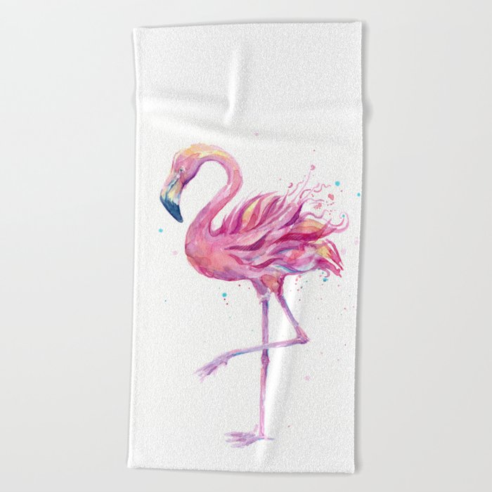 Fancy Pink Flamingo Beach Towel