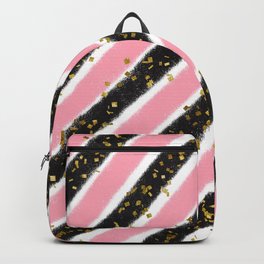 Pink and Black Stripes with Gold Glitter Flecks Backpack