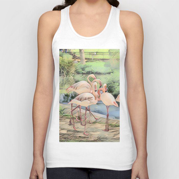 Flamingo Family In Pen And Ink Tank Top