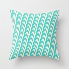[ Thumbnail: Beige and Turquoise Colored Lines Pattern Throw Pillow ]