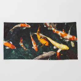 Geometric Koi Fishes Beach Towel
