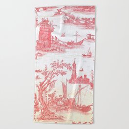 Antique 1900 Romantic Maritime Chateau Toile de Jouy Beach Towel