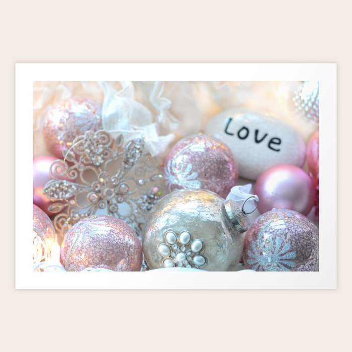 Romantic Shabby Chic Holiday Christmas Ornaments Love Print And Home Decor Art Print By Kathyfornal