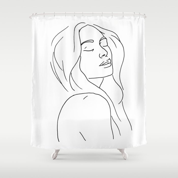 Woman in Reverie Line Drawing Shower Curtain