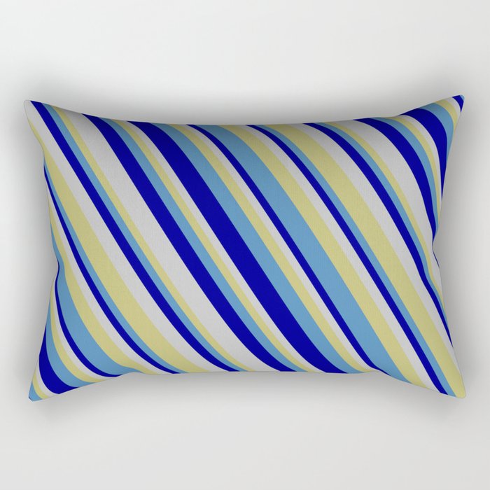 Dark Khaki, Blue, Dark Blue & Grey Colored Lines/Stripes Pattern Rectangular Pillow