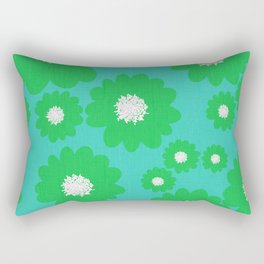 Cheerful Green Retro Modern Flowers On Turquoise Rectangular Pillow