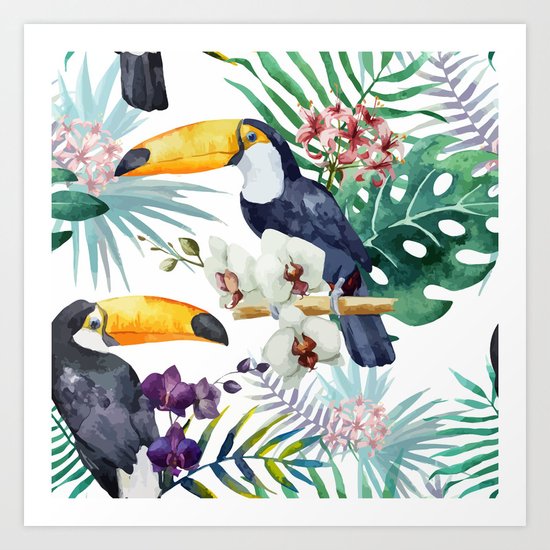 Tropical Bird Pattern 04 Art Print