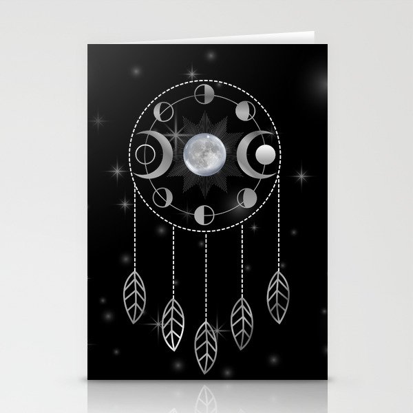 Silver Triple Goddess dreamcatcher with moon phases Stationery Cards