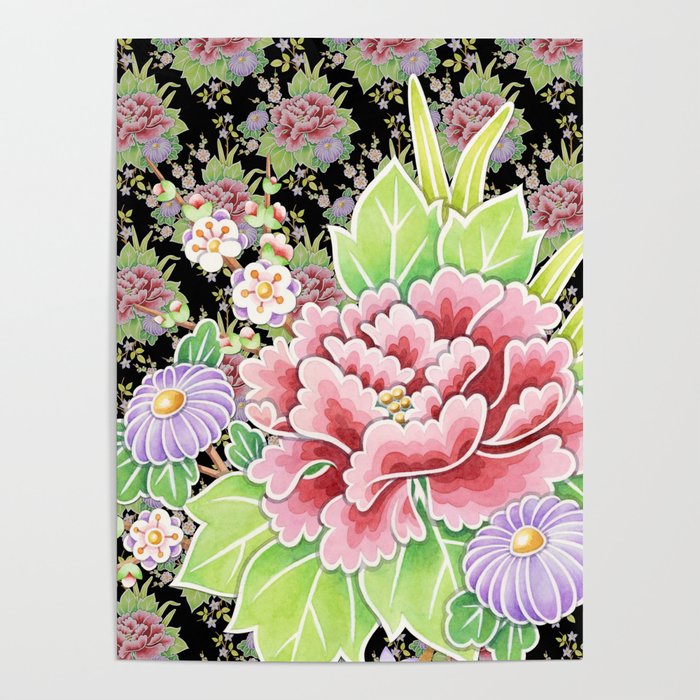 Kimono Bouquet Chintz Poster