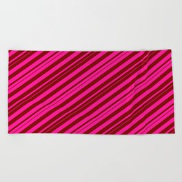 [ Thumbnail: Deep Pink and Maroon Colored Stripes/Lines Pattern Beach Towel ]