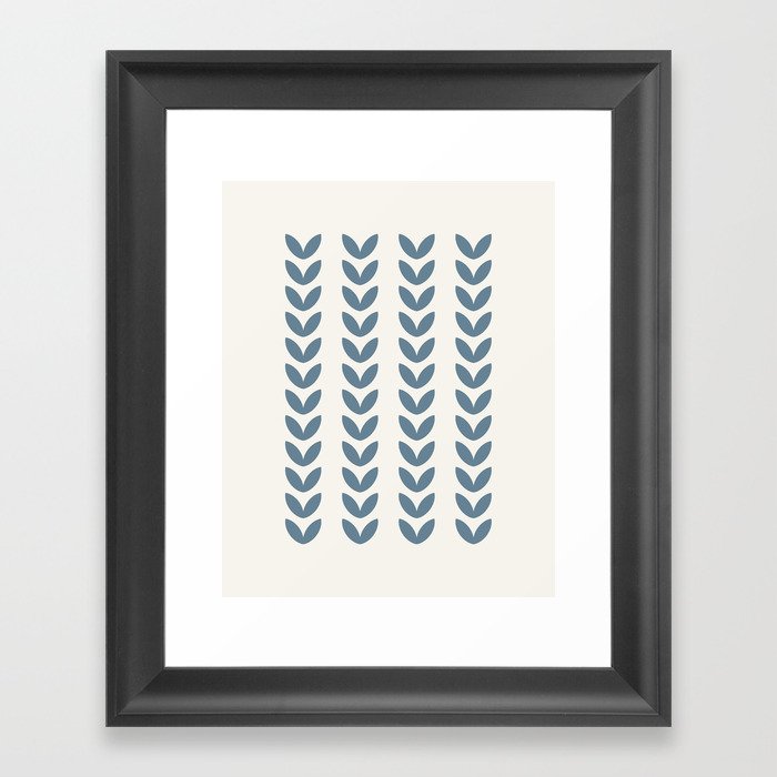 Leaf Pattern Pastel Blue - Scandinavian Framed Art Print
