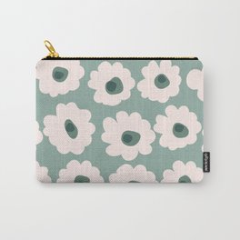 Grande white and mint green retro flowers Carry-All Pouch
