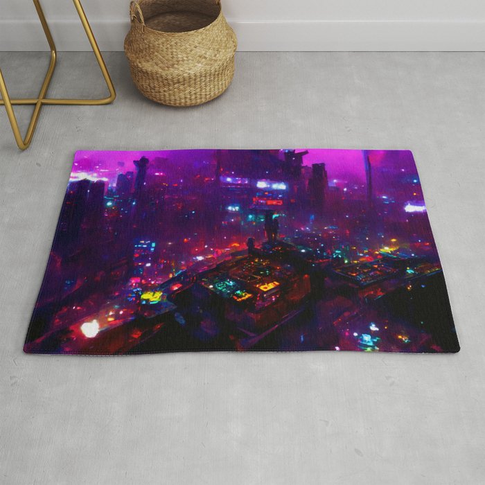 Postcards from the Future - Cyberpunk Cityscape Rug