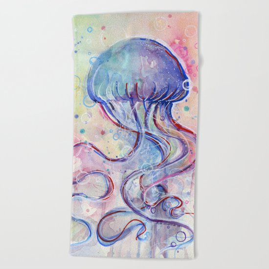 Jellyfish Watercolor Beach Towel