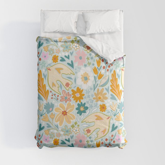 Romantic Boho Garden with Love birds 2. Aqua Comforter