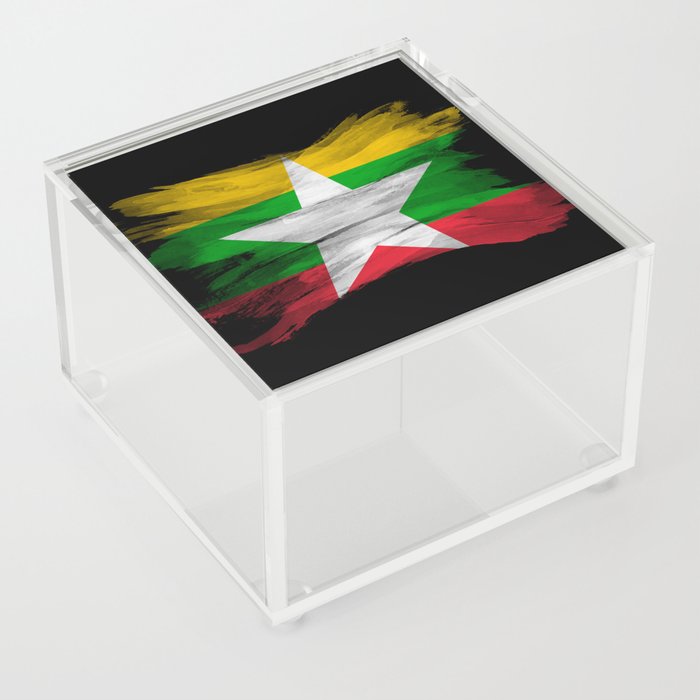 Myanmar flag brush stroke, national flag Acrylic Box