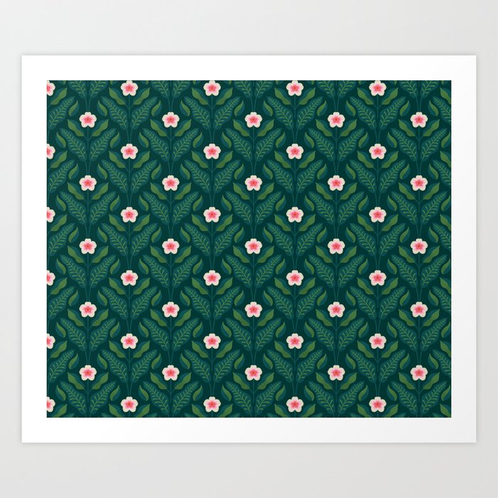 Hibiscus and Leaves Pattern Art Print