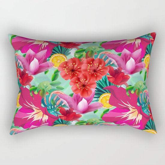 Tropical Summer Flower And Fruit Pattern Rectangular Pillow