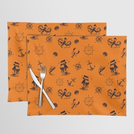 Orange And Blue Silhouettes Of Vintage Nautical Pattern Placemat