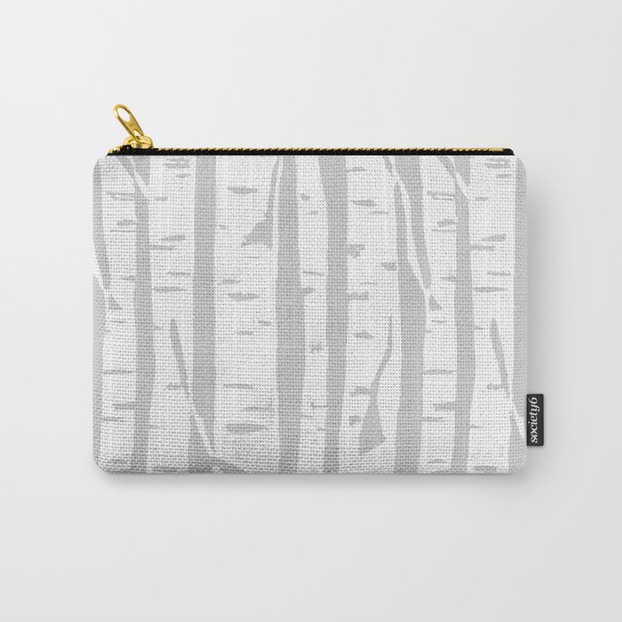 Woodcut Birches Grey Carry-All Pouch