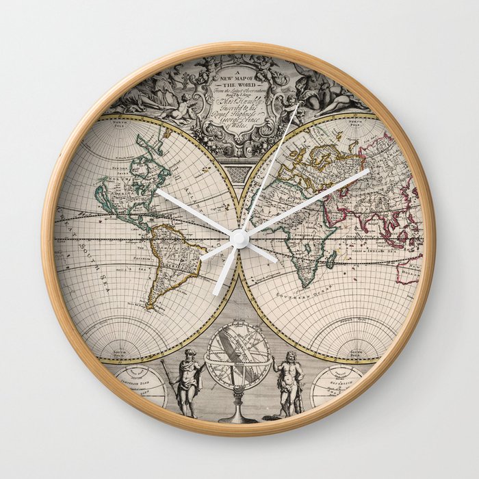Vintage Map of The World (1721) Wall Clock