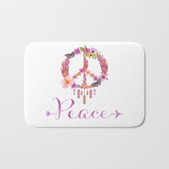 Peace Symbol Flower Power 70s Art Bath Mat