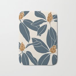 Rhododendrons before the bloom, Navy Leaves Bath Mat | Nature, Pattern, Flower, Rhododendron, Ink Pen, Drawing, Cream, Leaves, Umber, Garden 