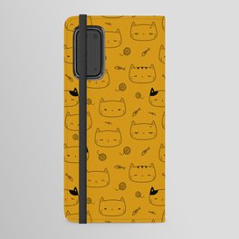Mustard and Black Doodle Kitten Faces Pattern Android Wallet Case