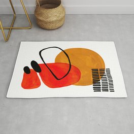 Mid Century Modern Abstract Vintage Pop Art Space Age Pattern Orange Yellow Black Orbit Accent Rug