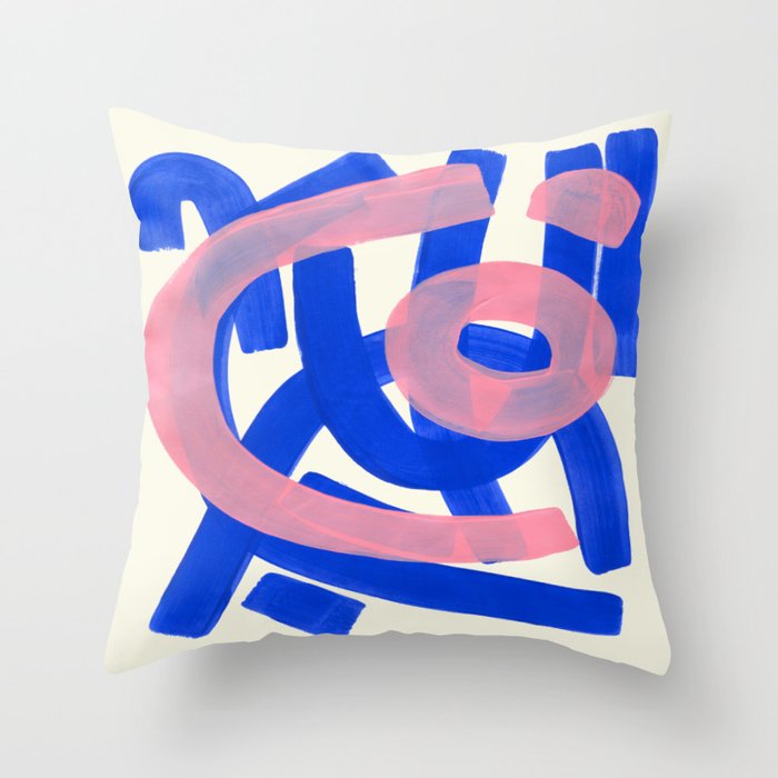 Tribal Pink Blue Fun Colorful Mid Century Modern Abstract Painting Shapes Pattern Throw Pillow by EnShape