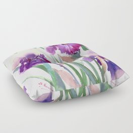 Irises, purple floral art, garden iris Floor Pillow