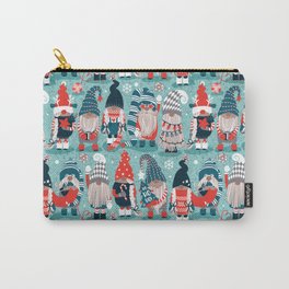 Let it gnome // mint background little Santa's helpers preparing for Christmas neon red dark teal dark green and grey dressed gnomes Carry-All Pouch