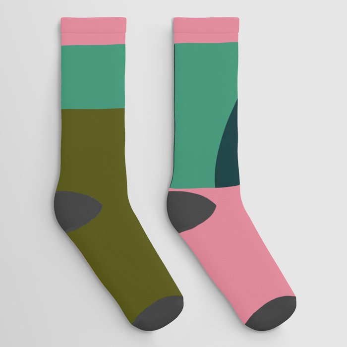 Vintage Geometric Shapes in Pink and Teal Socks