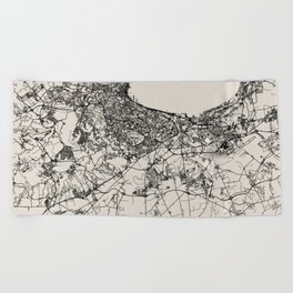 Algiers, Algeria Black&White Map Beach Towel