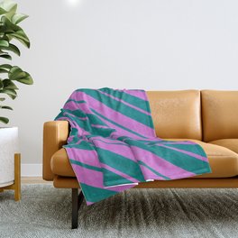 [ Thumbnail: Orchid & Teal Colored Lines Pattern Throw Blanket ]