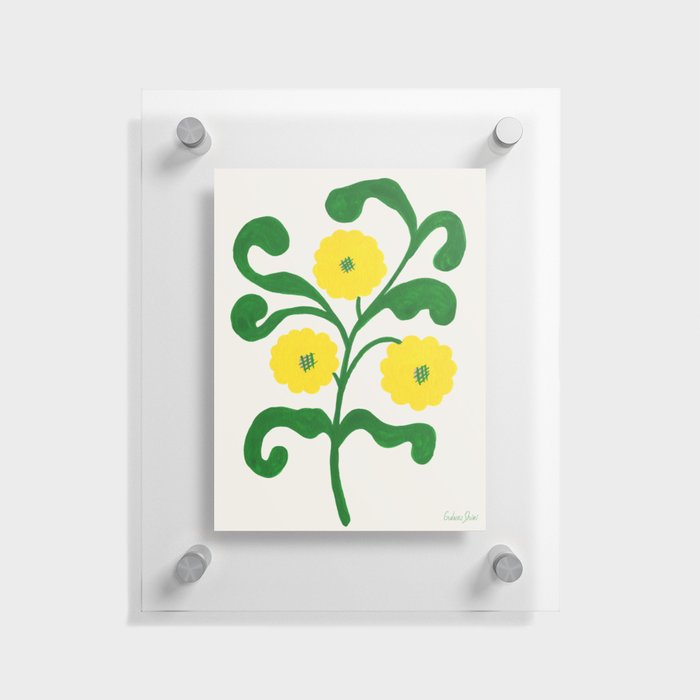 Yellow Flowers with Green Leaves Floating Acrylic Print