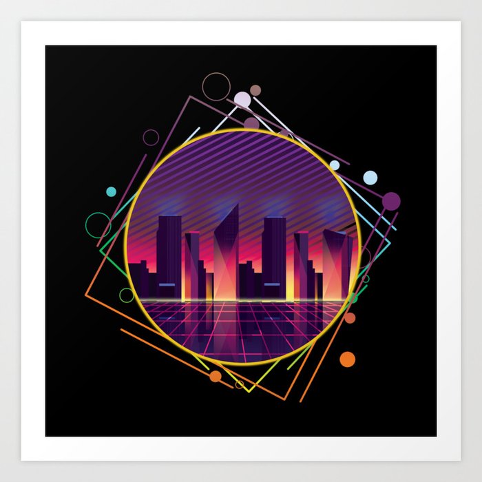 Vaporwave Cyber Neon City Art Print