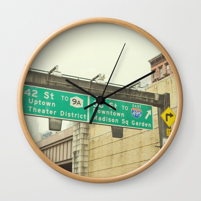 Arriving in New York | Highway signs Wall Clock