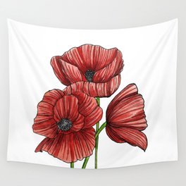 Red Poppy Watercolor Wall Tapestry