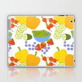Retro Modern Summer Fruits and Vegetables White Laptop Skin