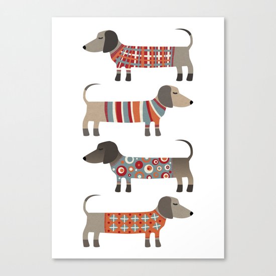 Sausage Dogs in Sweaters Canvas Print