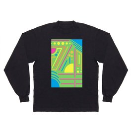 Circles and Lines Abstract Neon Art Long Sleeve T-shirt